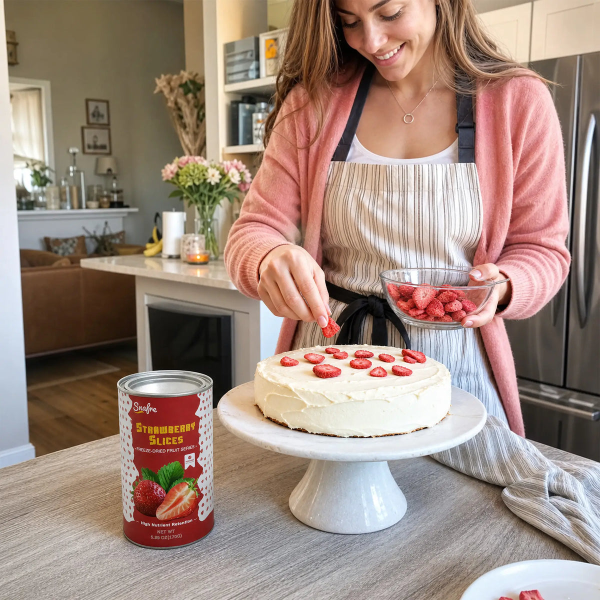 Decorating_homemade_cake_with_SNAFRE_freeze-dried_strawberry_slices