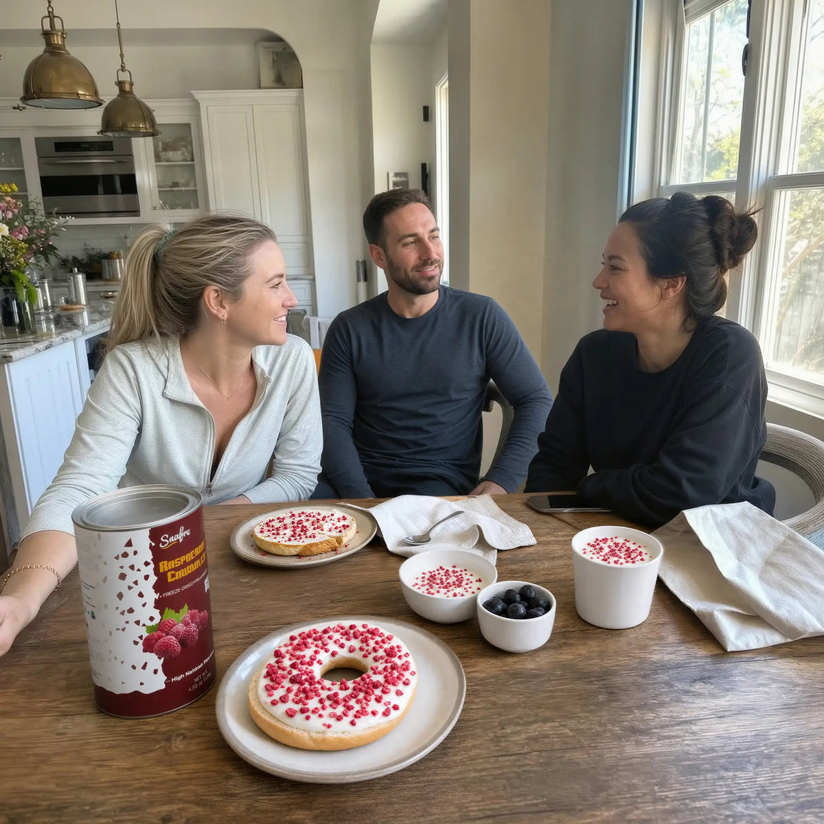 Friends_sharing_healthy_snacks_and_breakfast_treats_with_raspberry_crumble