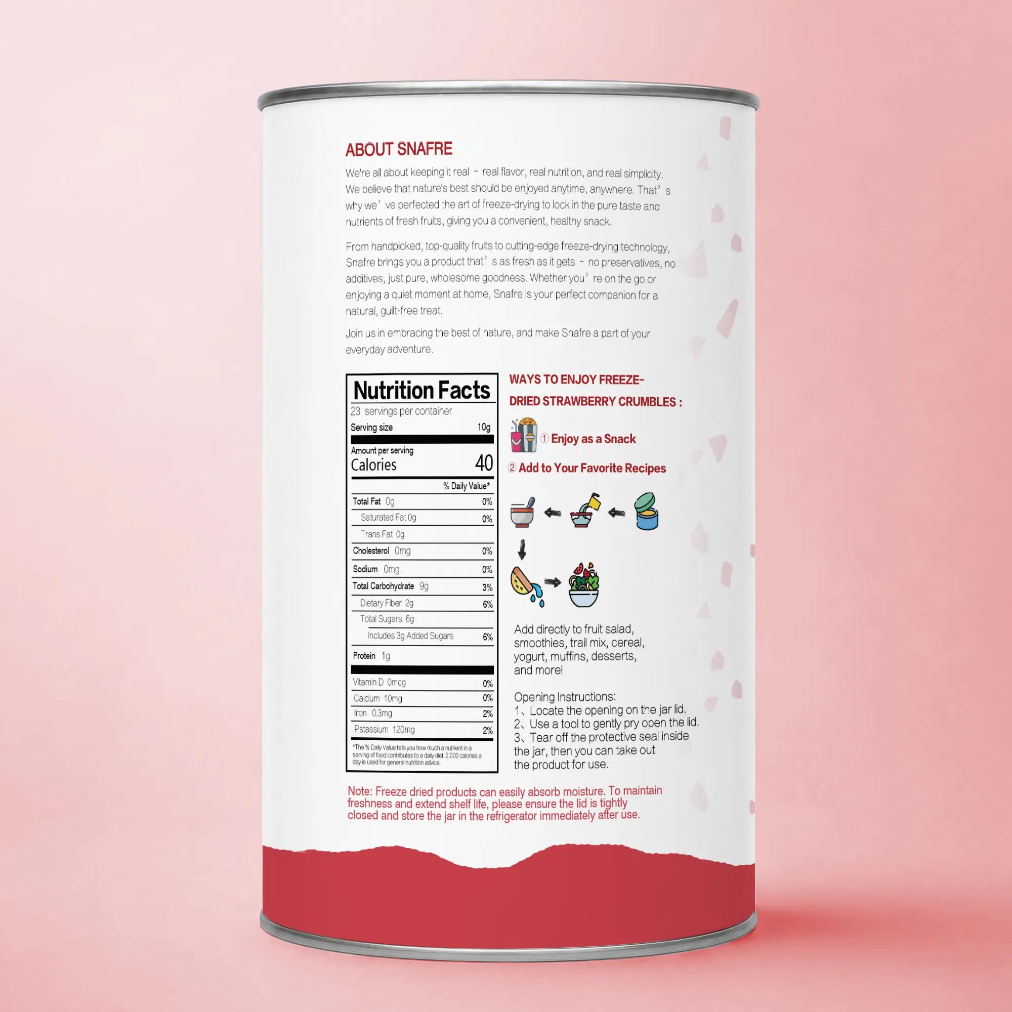 BackviewofSNAFREstrawberrycrumblescanisterwithcleanlabelinformation