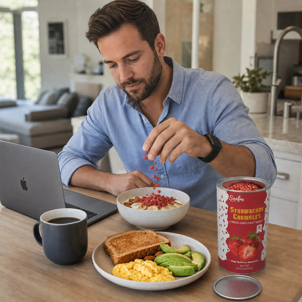 ManaddingSNAFREfreeze-driedstrawberrycrumblestoahealthybreakfastbowl