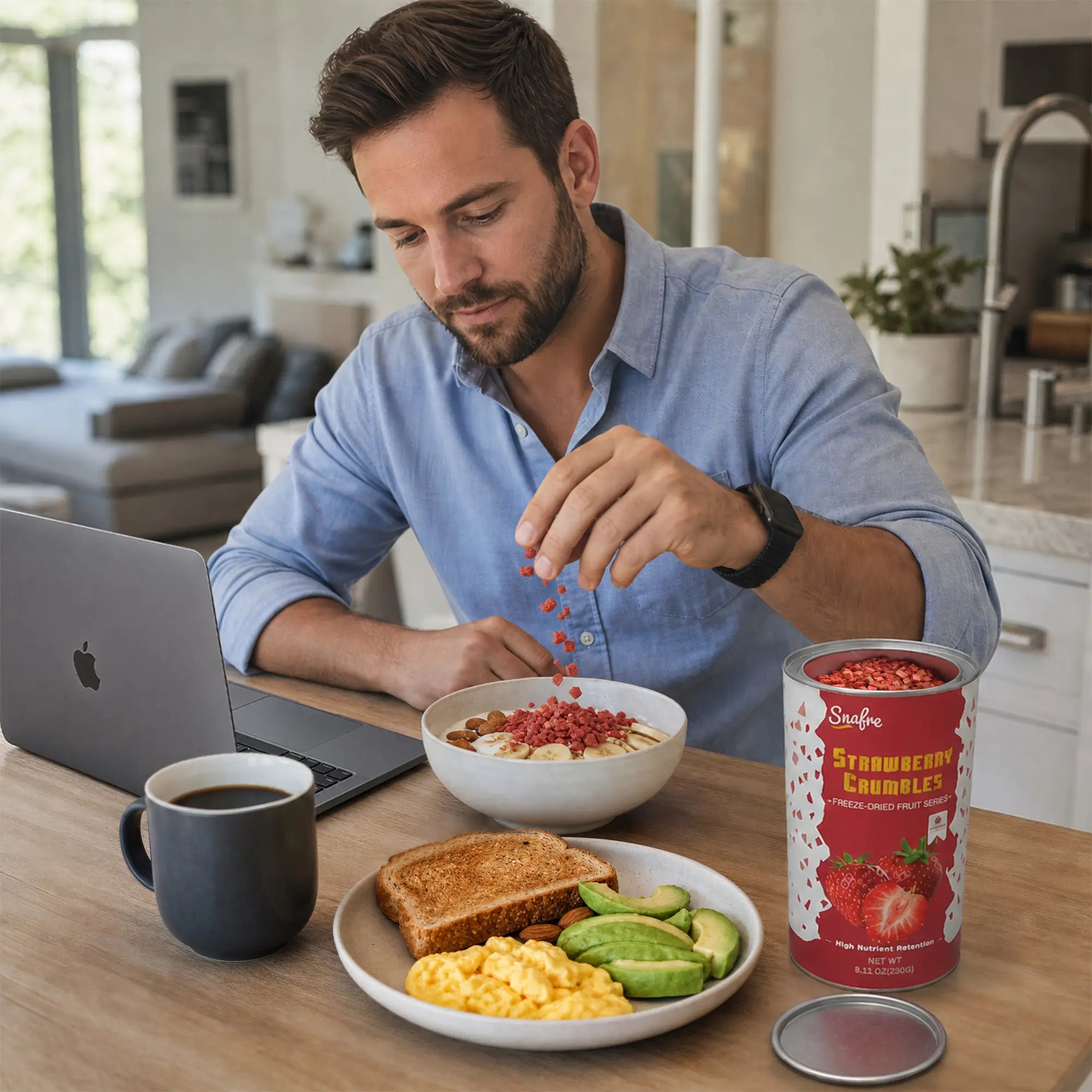 ManaddingSNAFREfreeze-driedstrawberrycrumblestoahealthybreakfastbowl