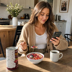 WomanenjoyinghealthybreakfastyogurtbowlwithSNAFREraspberrycrumble