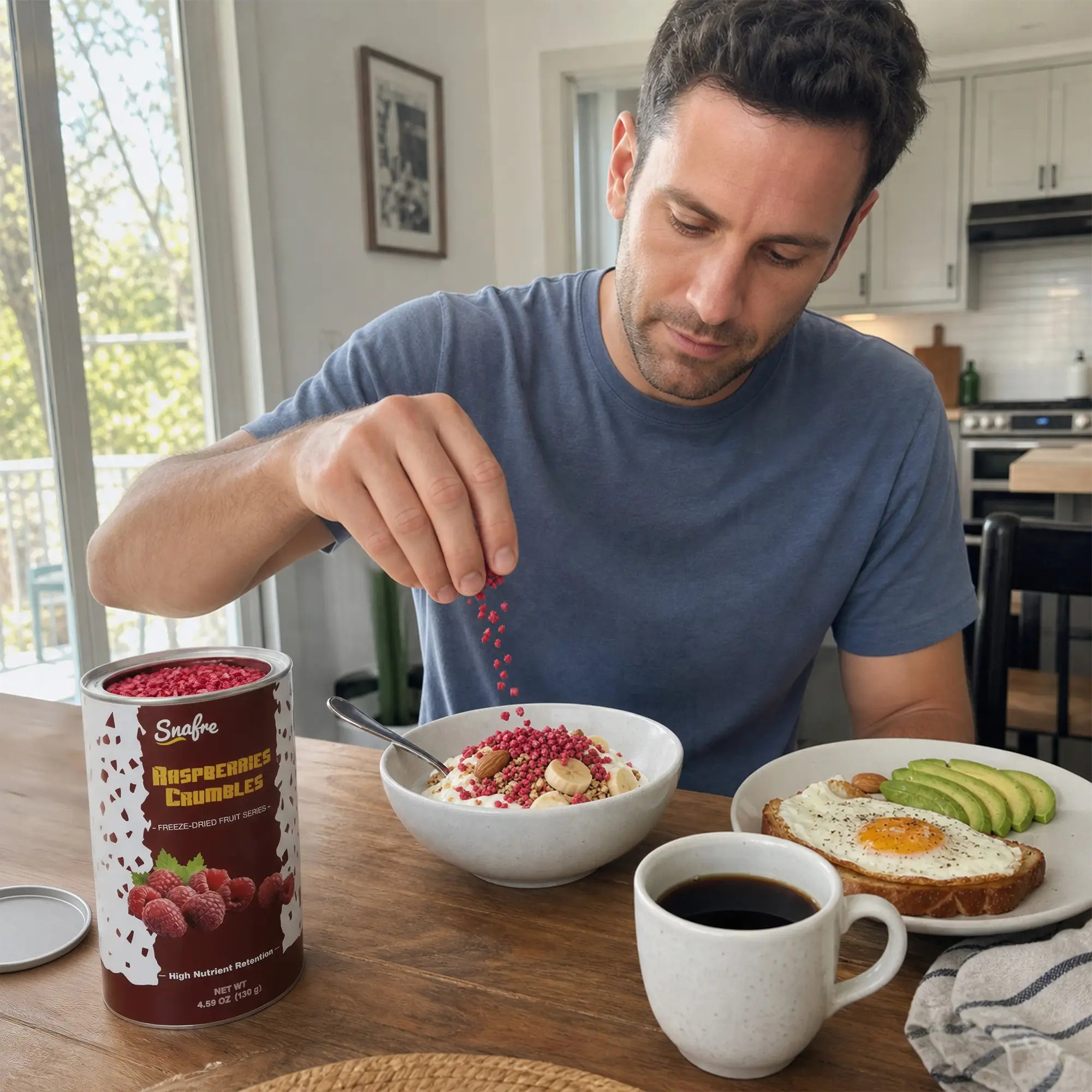 ManaddingSNAFREfreeze-driedraspberrycrumbletoahealthybreakfastbowl