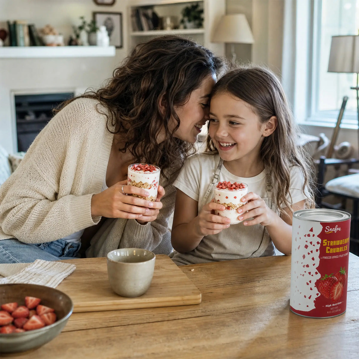 Mother_and_daughter_preparing_yogurt_parfaits_with_SNAFRE_strawberry_crumbles