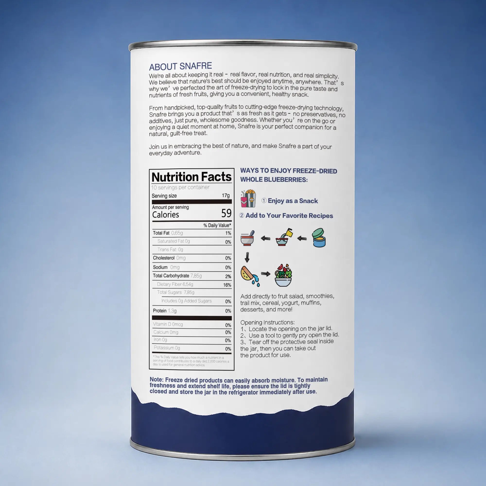 BackviewofSNAFRE170gwholeblueberrycanisterwithcleanlabelinfo