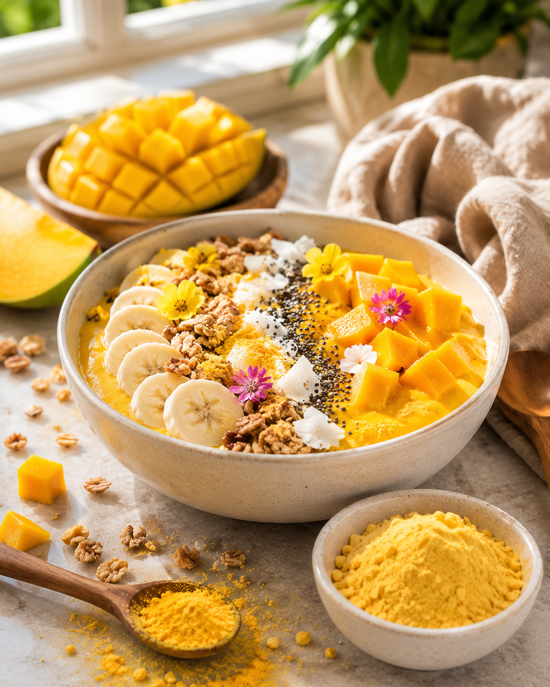 Tropical Smoothie Bowl Made with Freeze-Dried Mango Powder