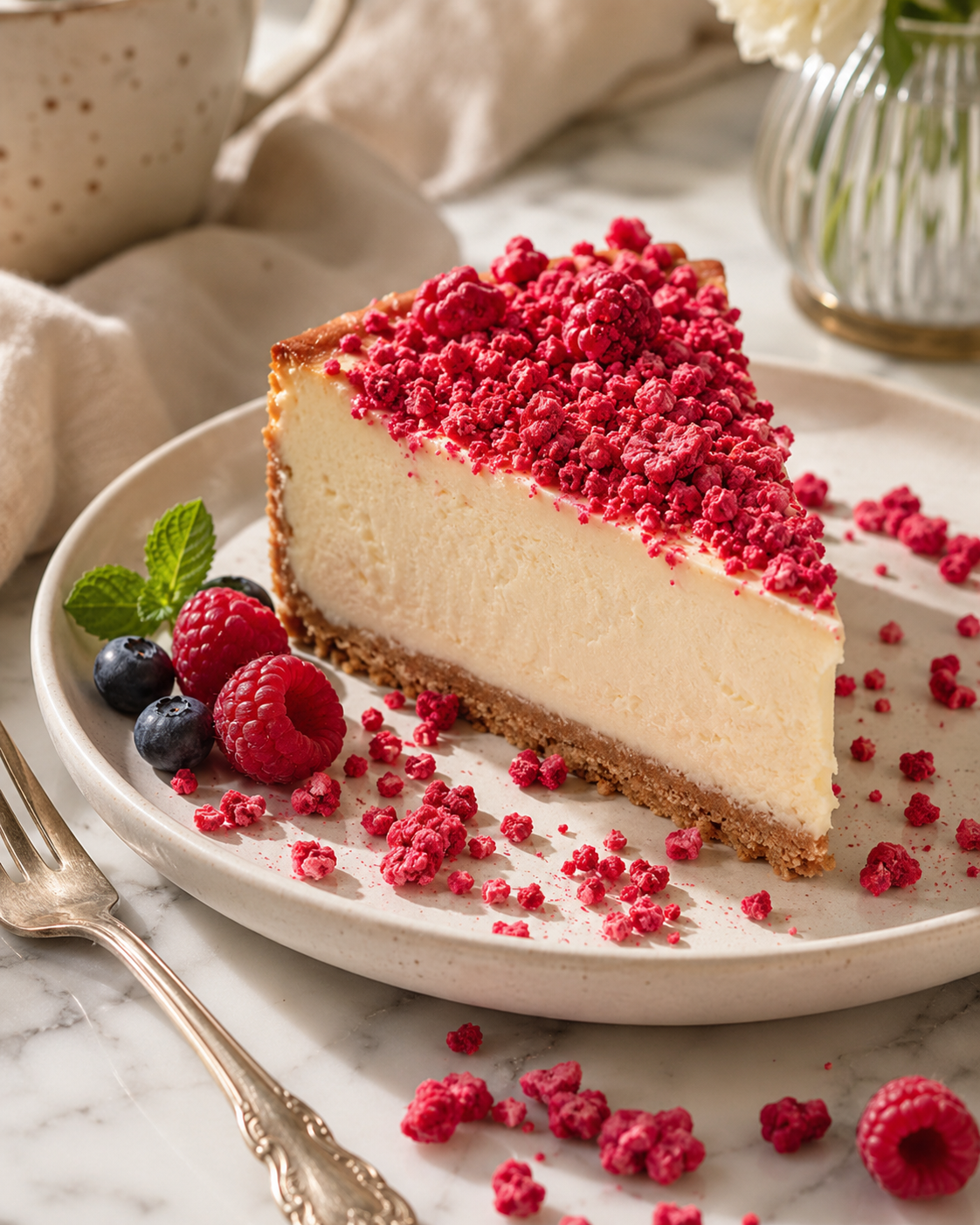 Greek Yogurt Bowl Topped with Freeze-Dried Raspberry Crumble