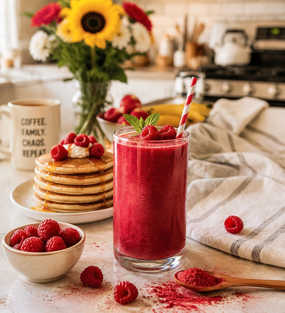 Raspberry Smoothie Made with Freeze-Dried Raspberry Powder