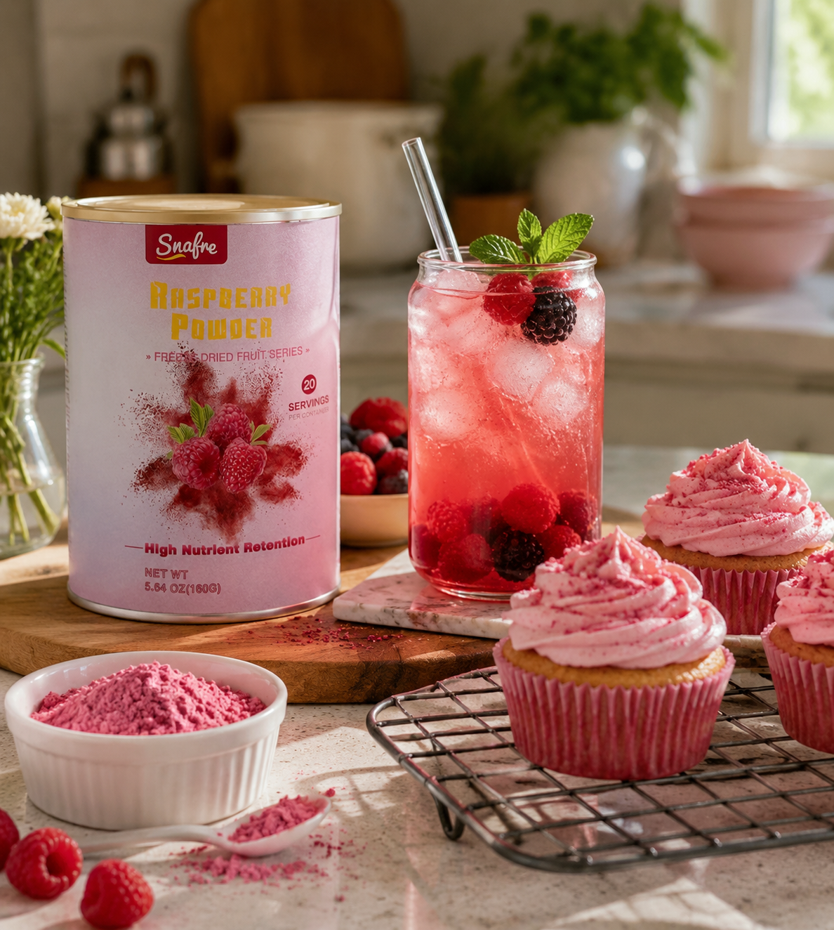 Raspberry Smoothie Made with Freeze-Dried Raspberry Powder