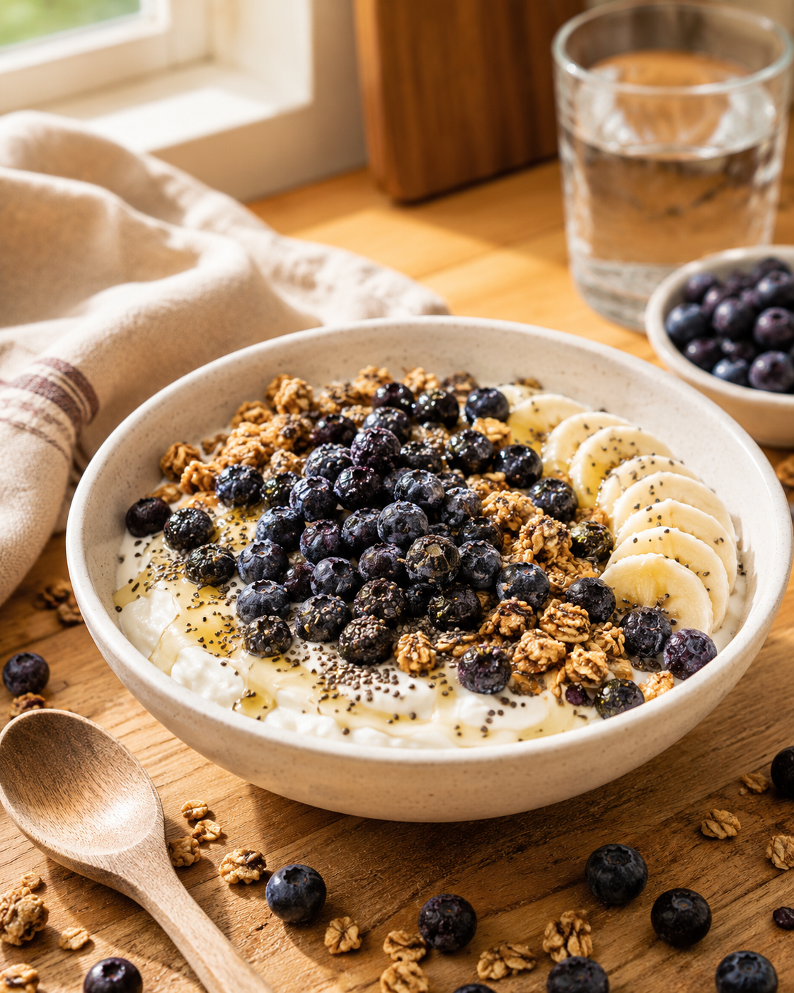 Smoothie Bowl Topped with Freeze-Dried Whole Blueberries