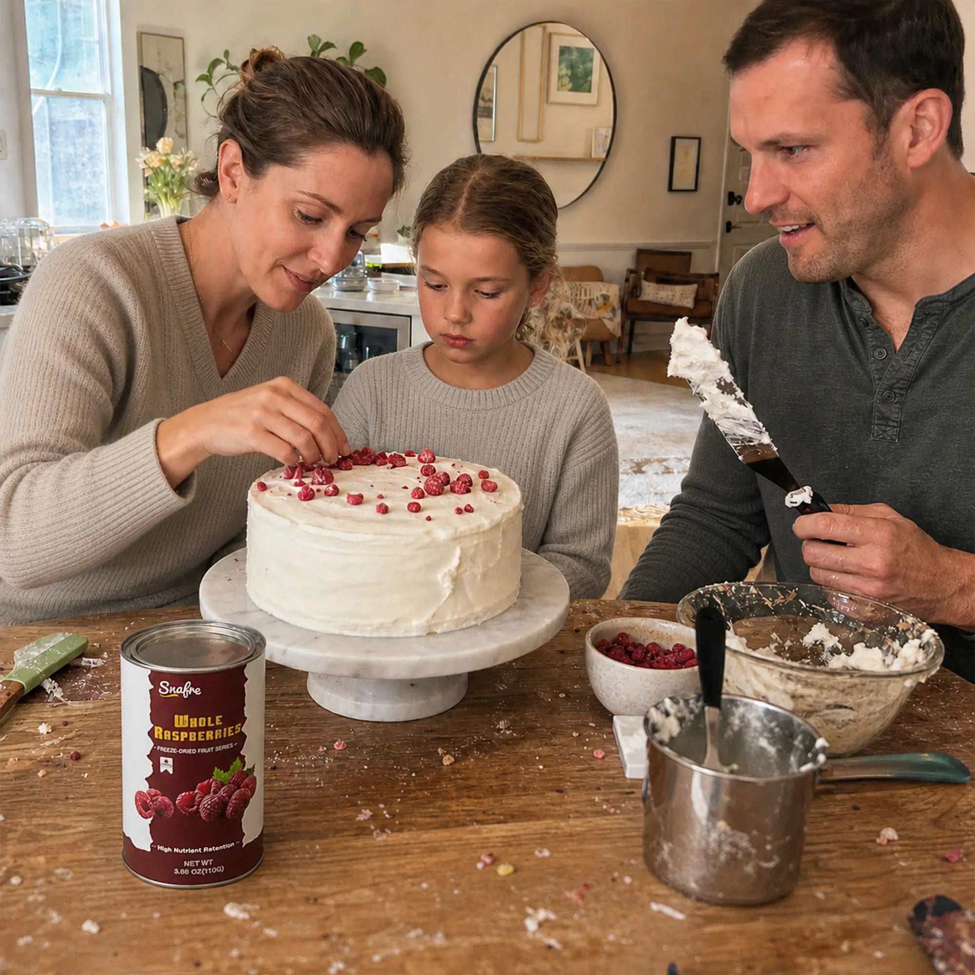 Family_decorating_homemade_cake_with_SNAFRE_freeze-dried_raspberries