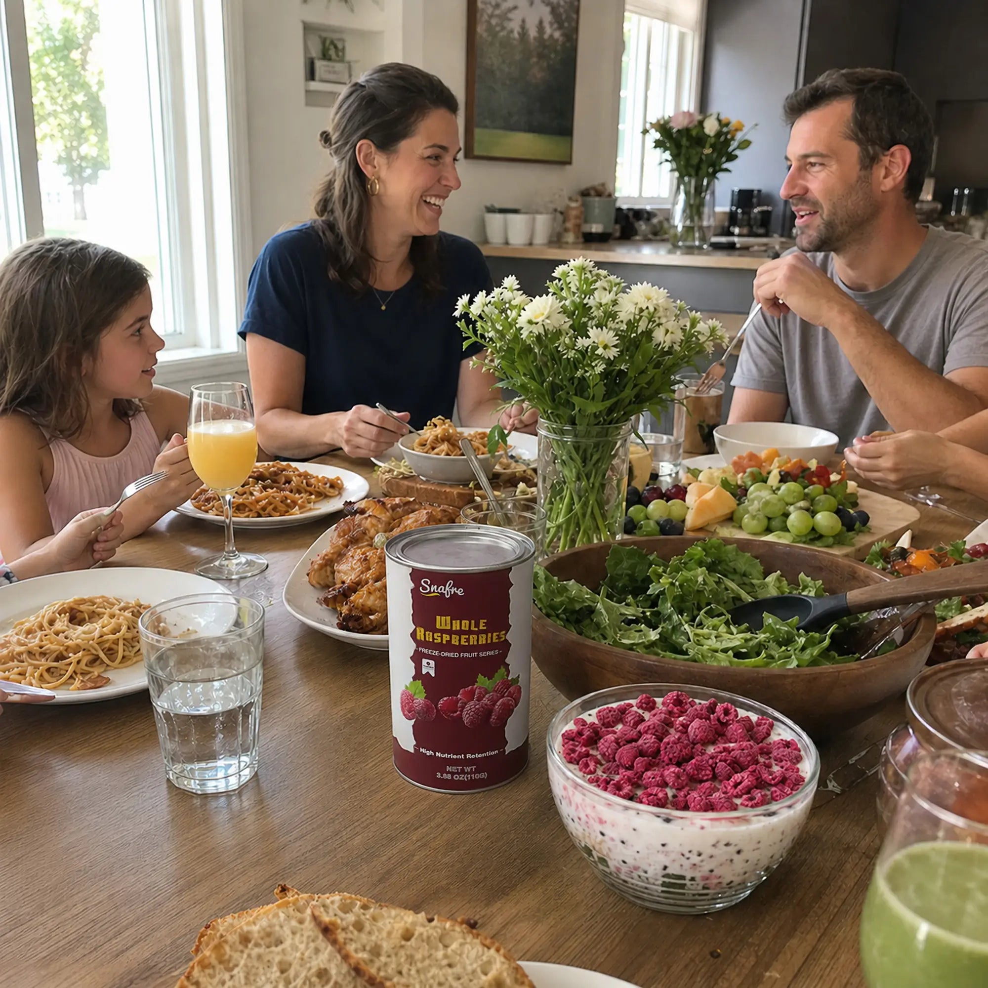Friends_sharing_healthy_snacks_and_drinks_with_SNAFRE_raspberries