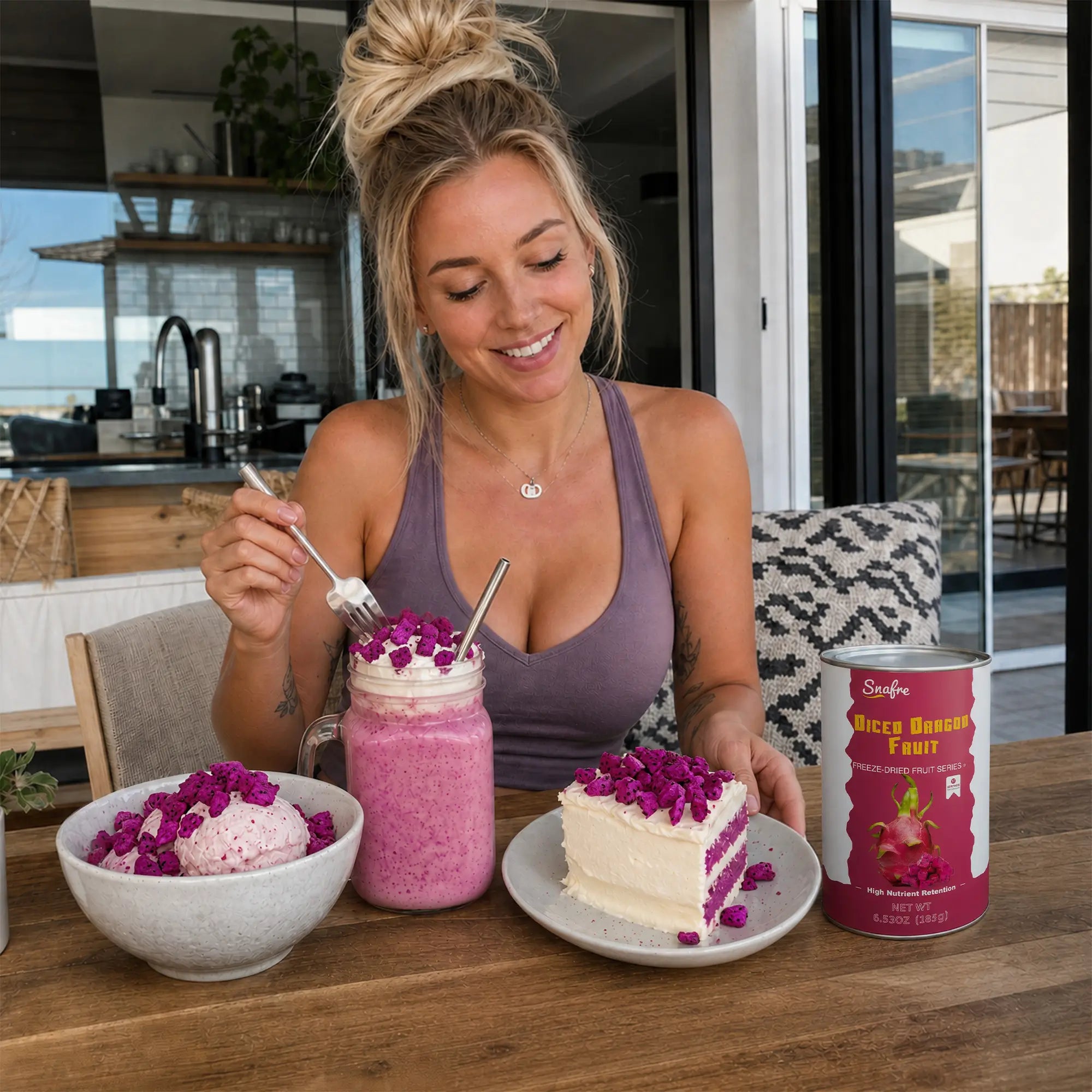 Healthy_smoothie_bowl_recipe_with_SNAFRE_freeze-dried_dragon_fruit_cubes