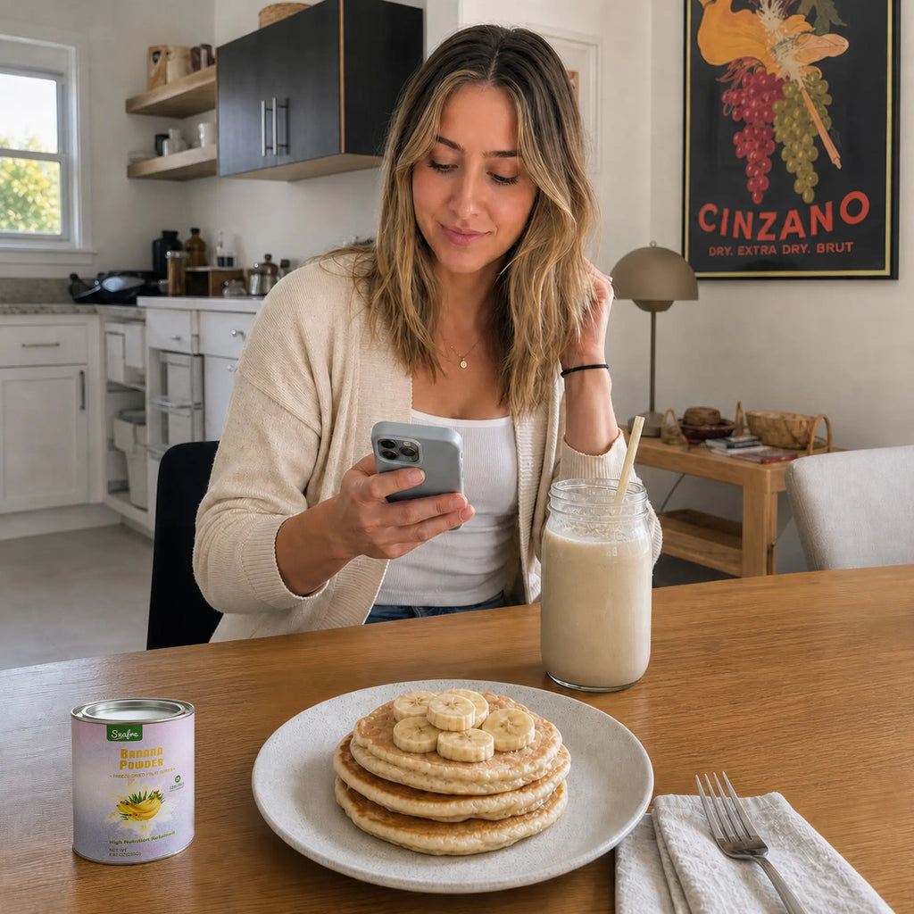 HealthymorningroutinewithSNAFREbananapowdersmoothiedrink