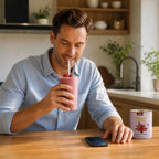 HealthymorningroutinewithSNAFREraspberrypowdersmoothiedrink