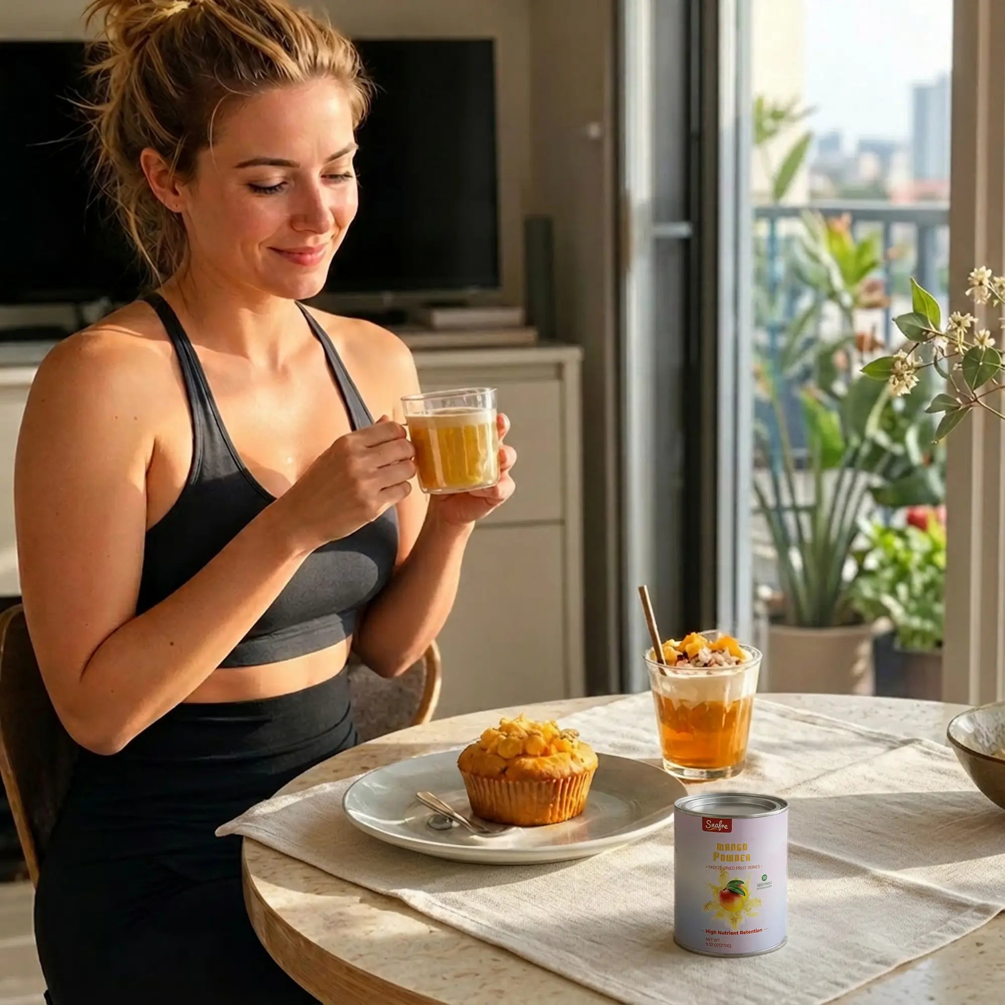Lifestyle_shot_of_mango_powder_smoothie_and_healthy_breakfast