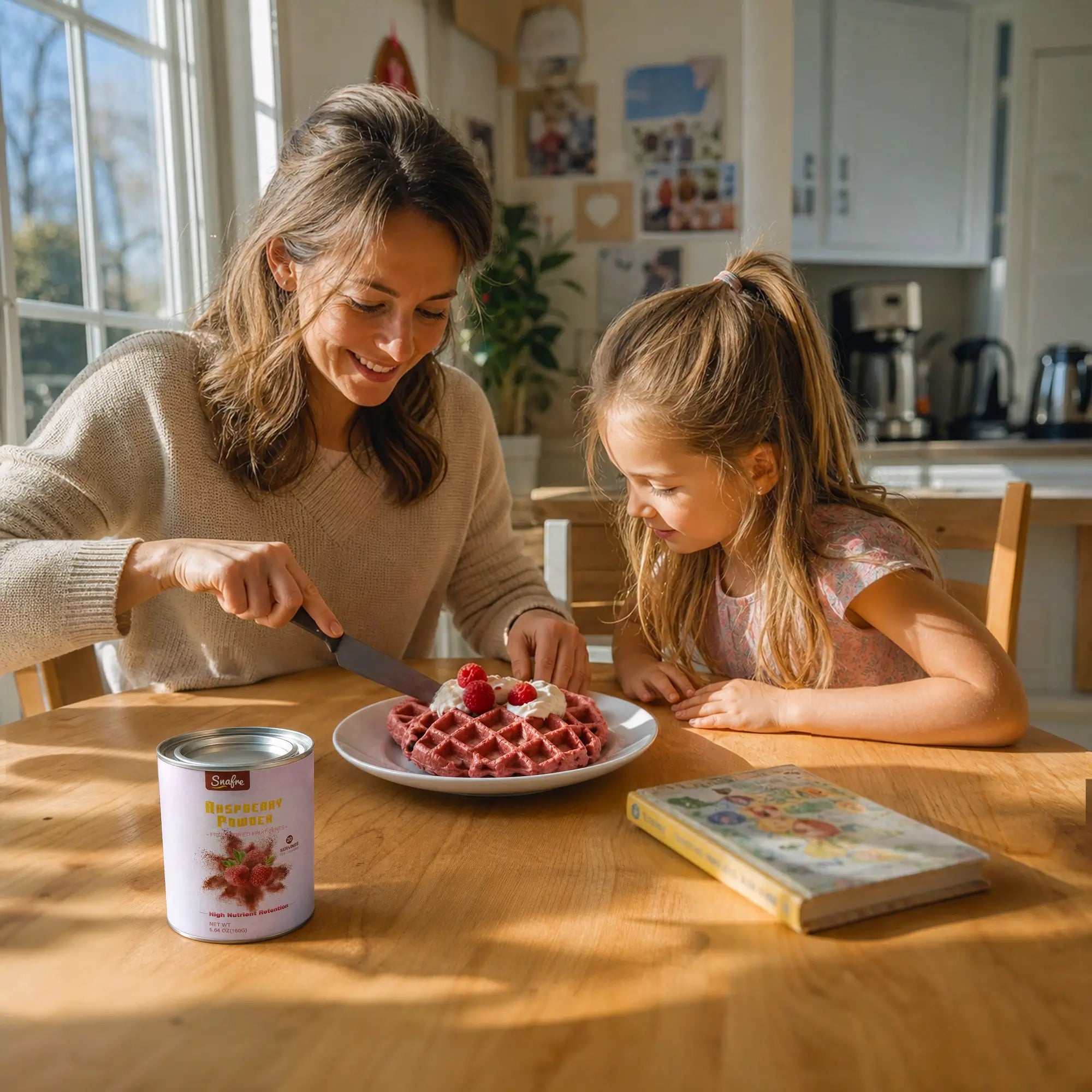 Mother_and_daughter_baking_healthy_desserts_with_SNAFRE_raspberry_powder