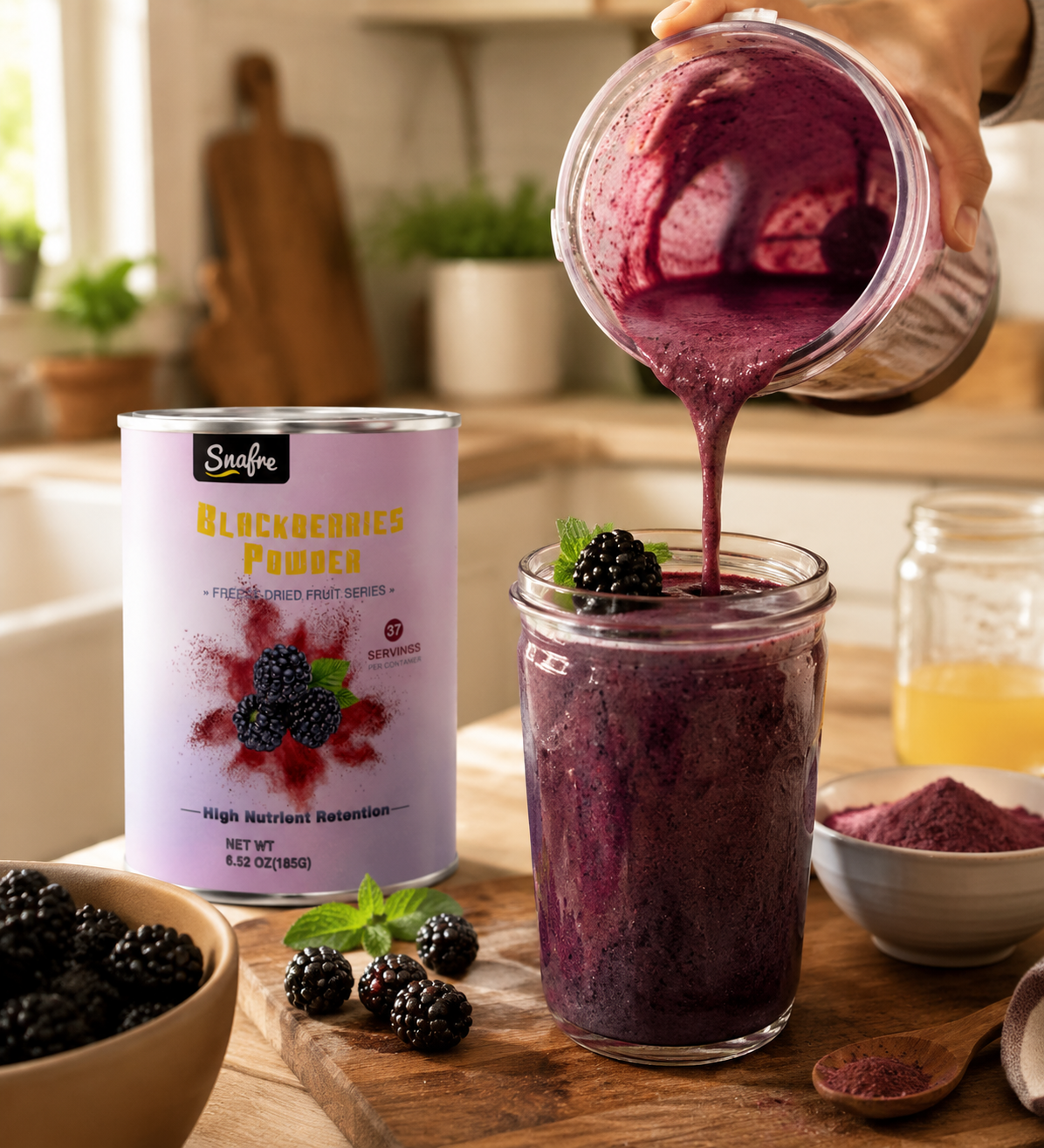 SNAFRE Freeze-Dried Blackberry Powder for Smoothies and Breakfast Recipes
