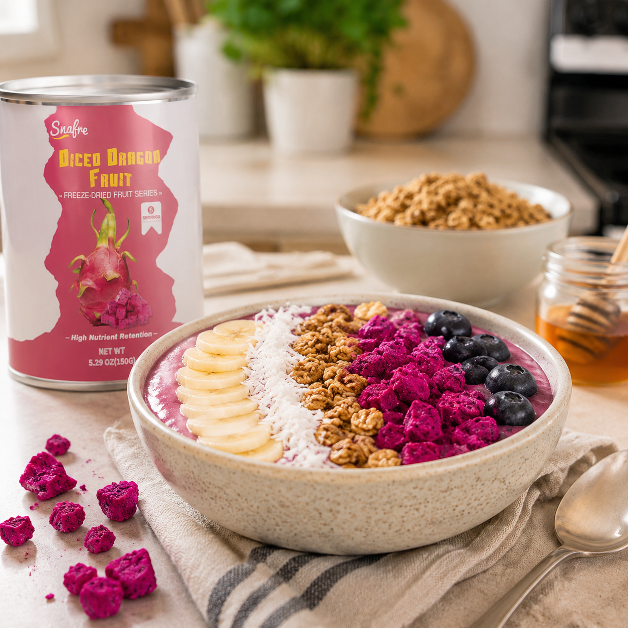 Trail Mix Made with Freeze-Dried Dragon Fruit Cubes