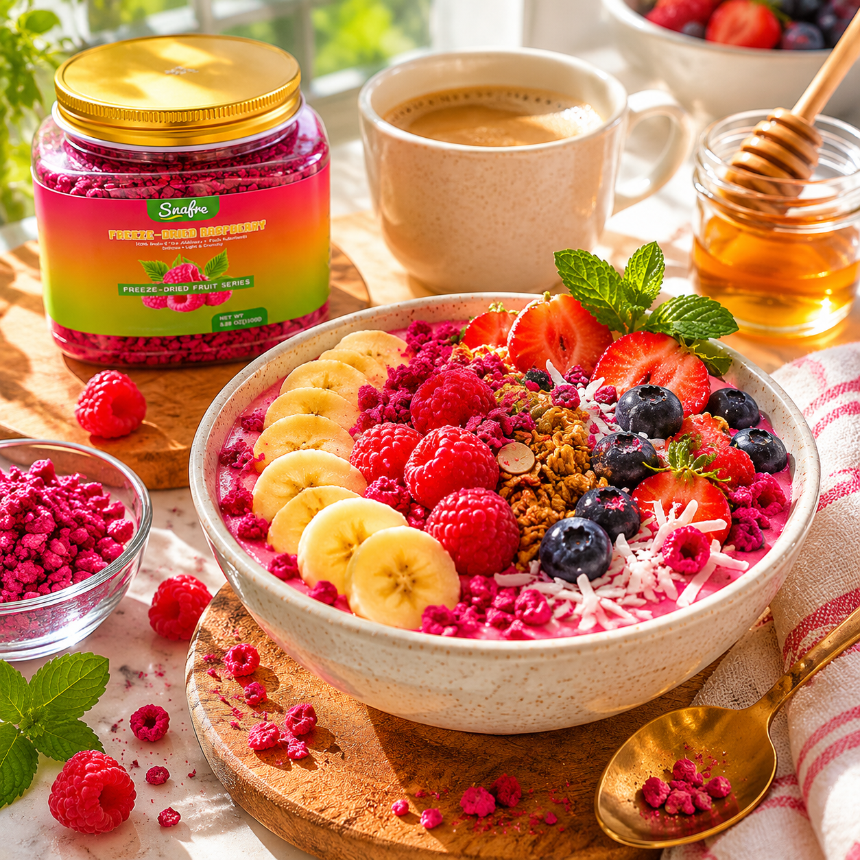 SNAFRE Freeze-Dried Raspberry Crumble for Yogurt Bowls and Desserts