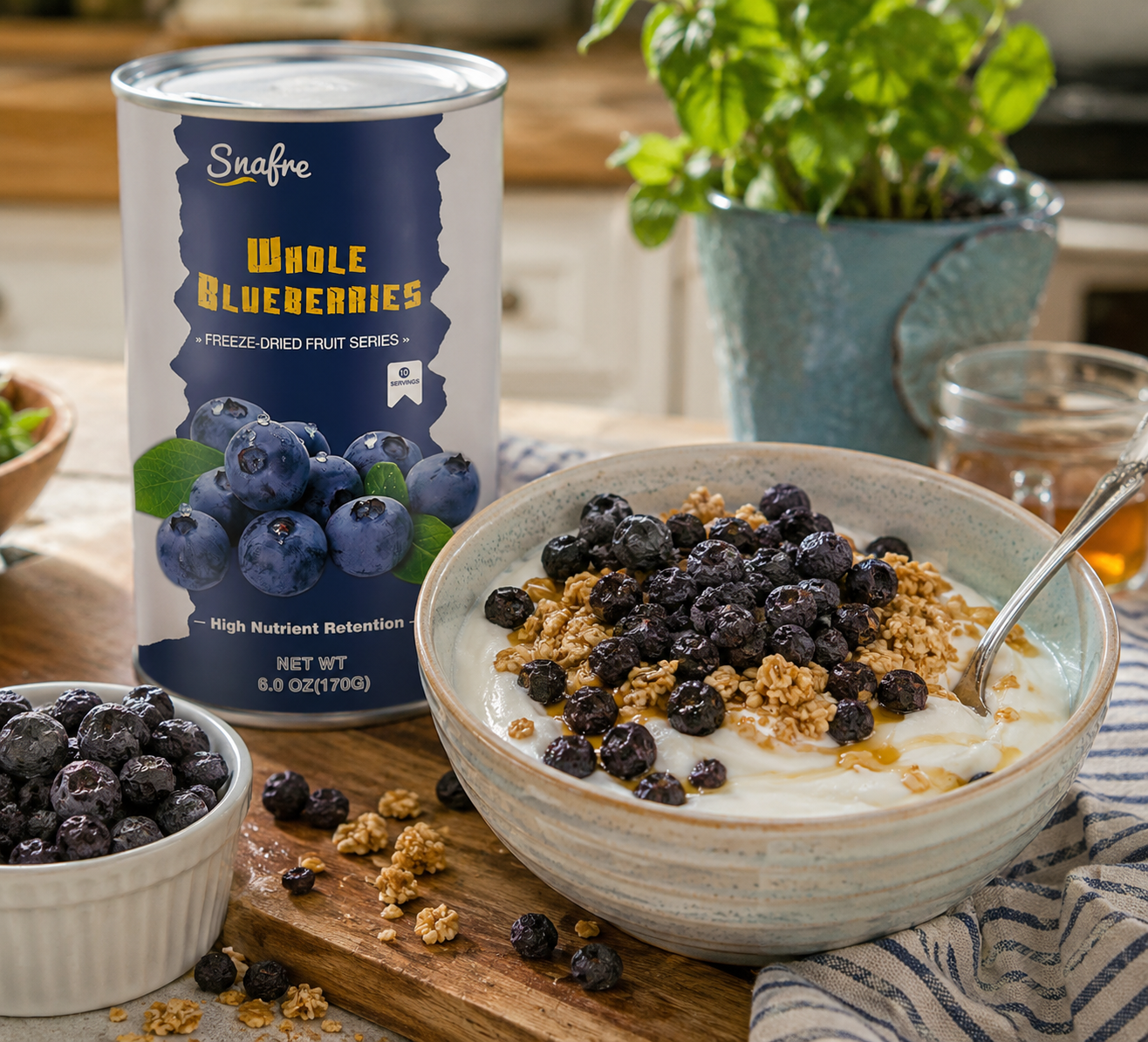 Greek Yogurt Bowl Topped with Freeze-Dried Whole Blueberries