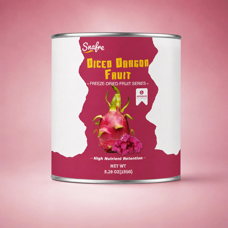 SNAFRE_freeze-dried_dragon_fruit_cubes_in_premium_off-white_canister_packaging