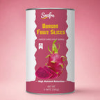 SNAFRE premium freeze-dried red dragon fruit slices in modern off-white canister