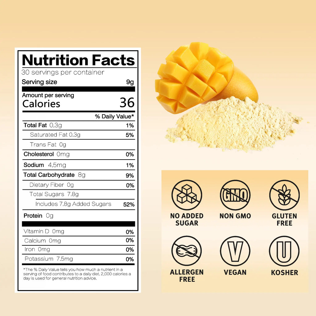 SNAFREmangopowdernutritionfactsandcleanlabelcertifications