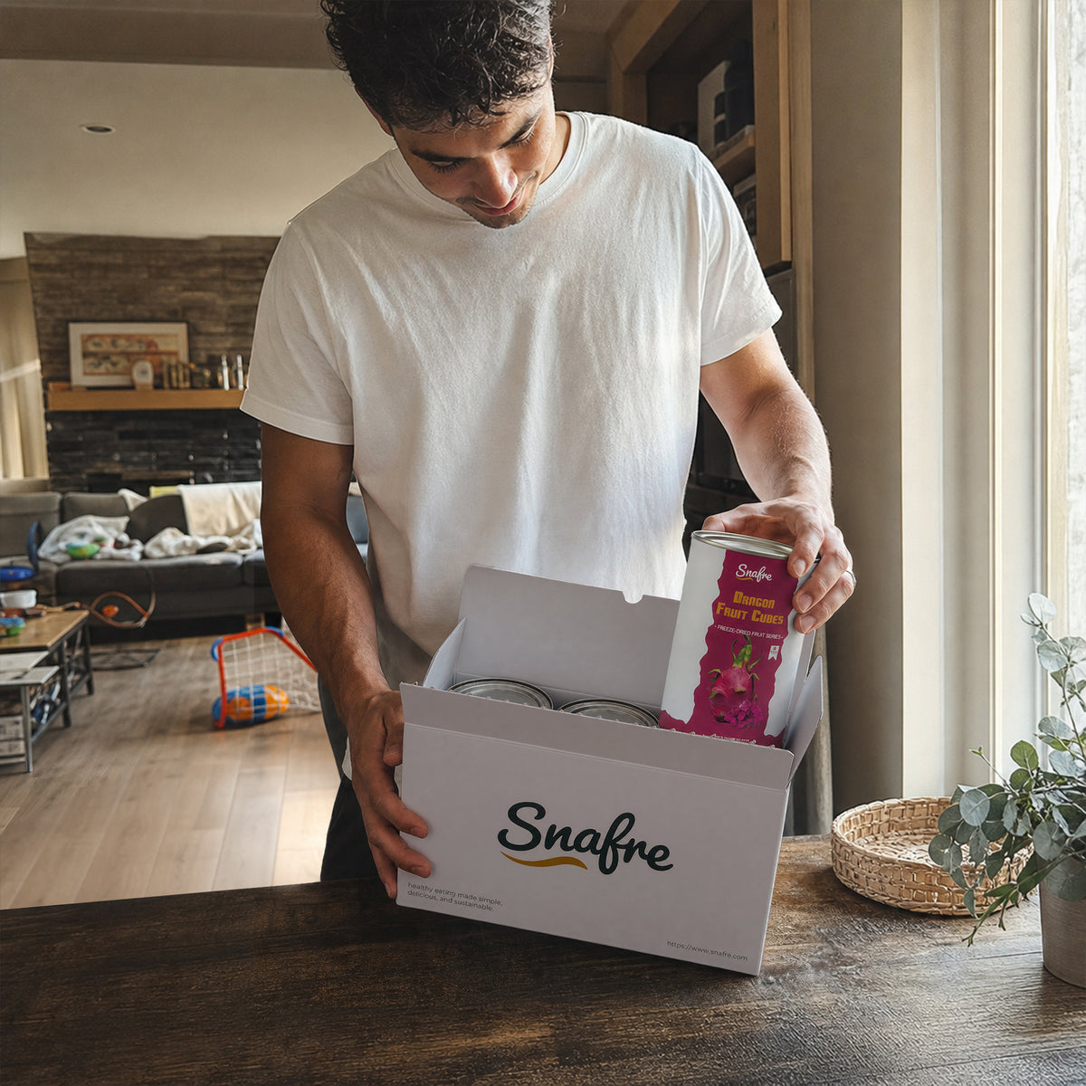 Unboxing SNAFRE Better Mornings Bundle custom gift box with freeze-dried fruit canisters