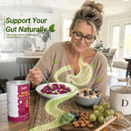 Woman enjoying healthy breakfast bowl with natural gut health support from dragon fruit